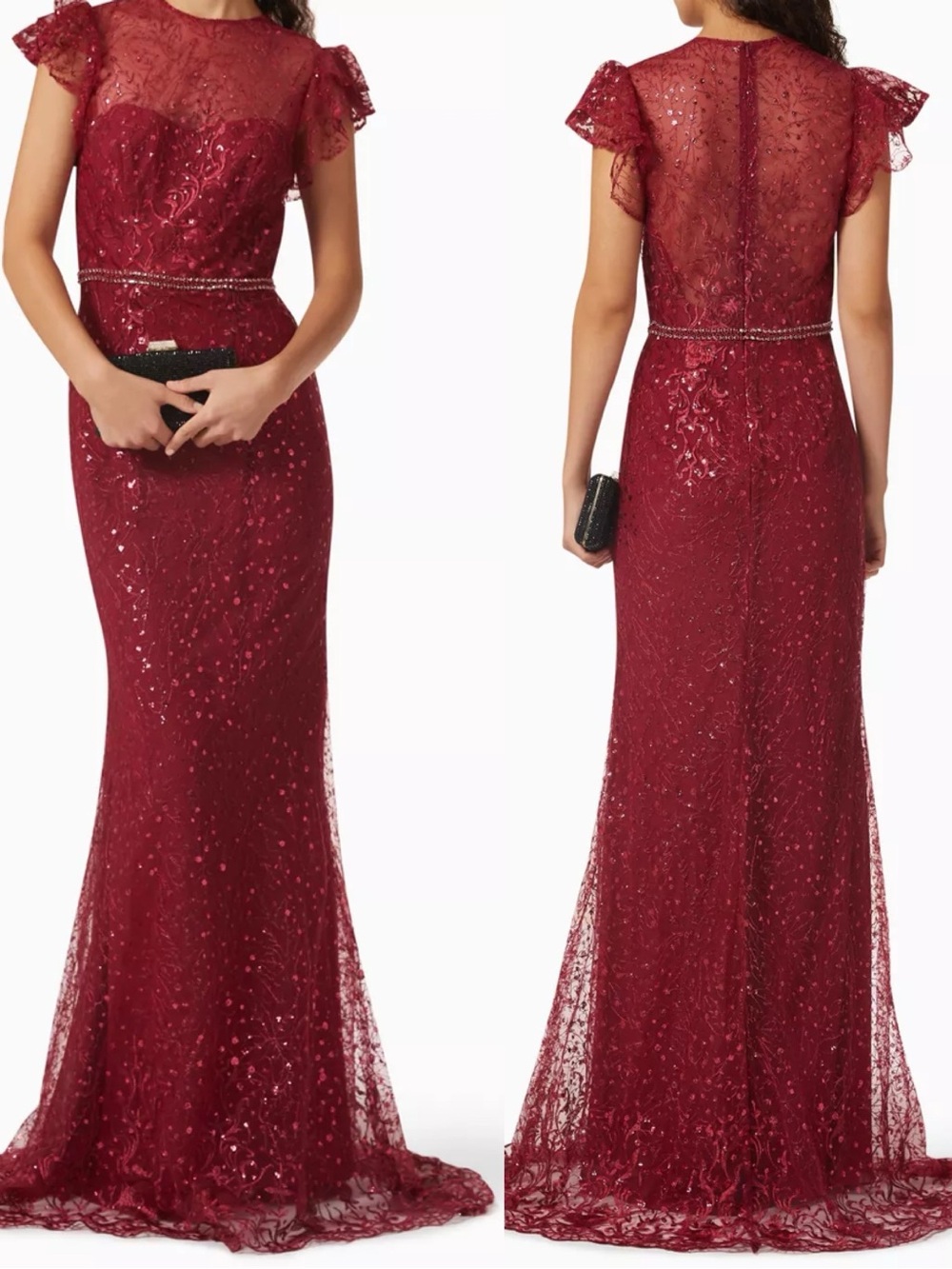 Mac Duggal NEW 12465 Deep Red Burgundy Beaded Lace Formal Evening Gown Size 4